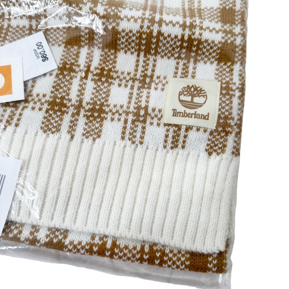 NWT Timberland Women's Tan Cream Brown Plaid Scarf - Picture 8 of 8